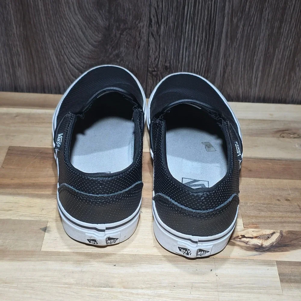 Vans Classic Perforated Leather Slip On Shoes‎ Women's 7.5 Black White